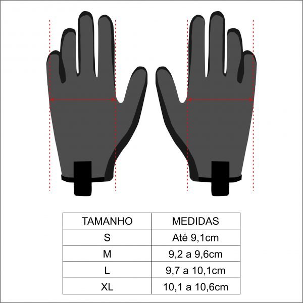 TABELA DE TAMANHO DAS LUVAS – full finger